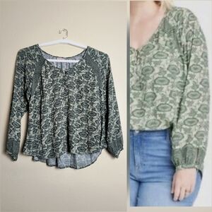 Knox Rose Green Patterned Blouse V-Neck Tunic Size XL Boho